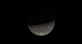 night sky graphic showing mercury as a rocky and cratered world.