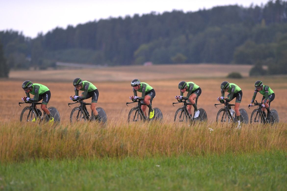 The WaowDeals Pro Cycling team caught a rare dry spell