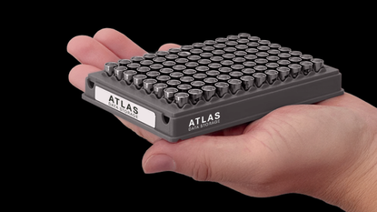 A 96-well plate containing about a kilobyte of DNA-encoded data. 