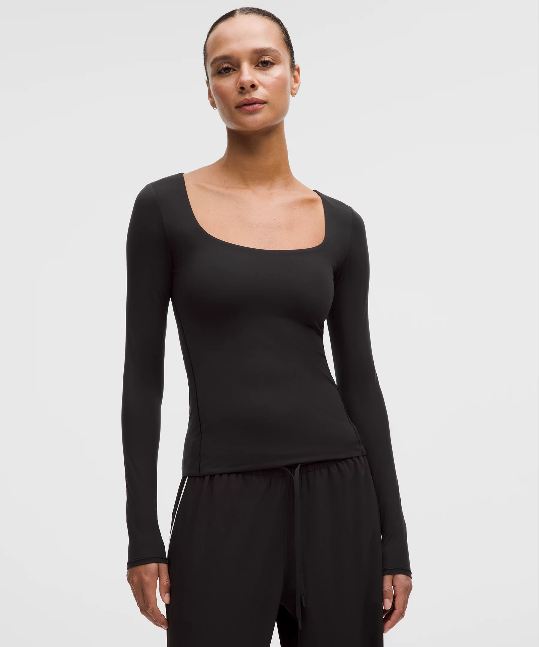 Wundermost Ultra-Soft Nulu Square-Neck Long-Sleeve Shirt - Black - Xs