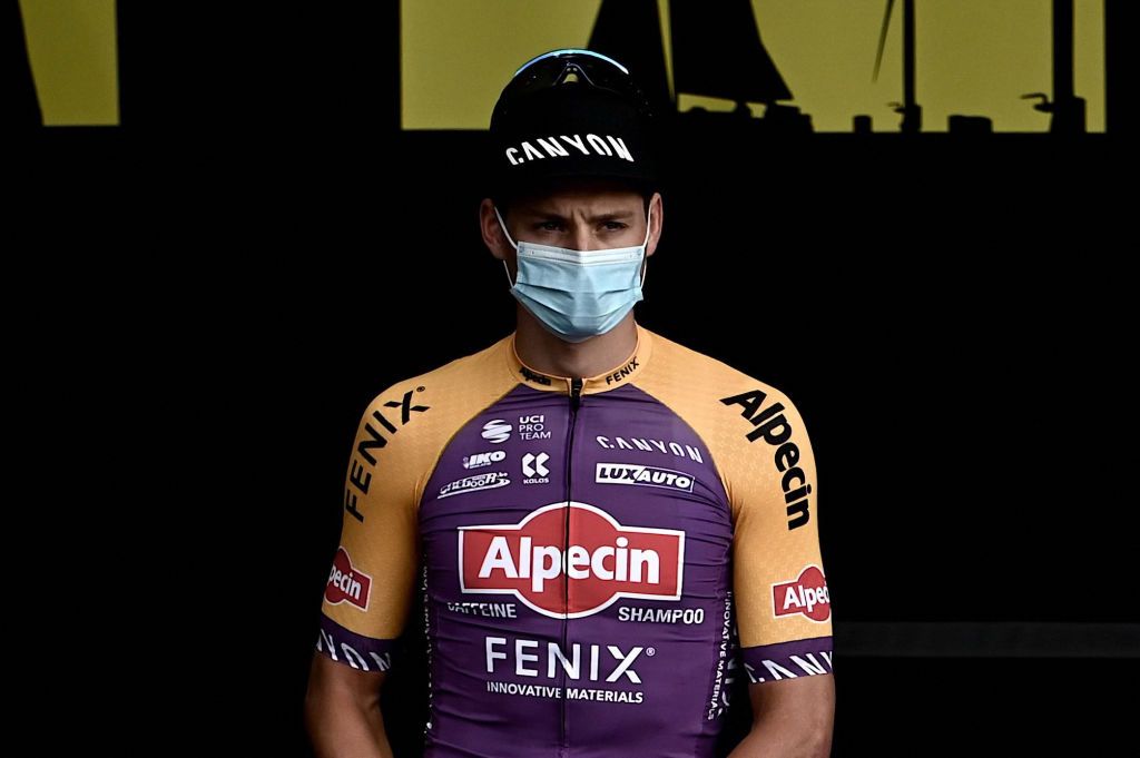 Team Alpecin Fenix Mathieu van der Poel of Netherlands attend the teams presentation two days ahead of the first stage of the 108th edition of the Tour de France cycling race near Brest on June 24 2021 Photo by Philippe LOPEZ AFP Photo by PHILIPPE LOPEZAFP via Getty Images