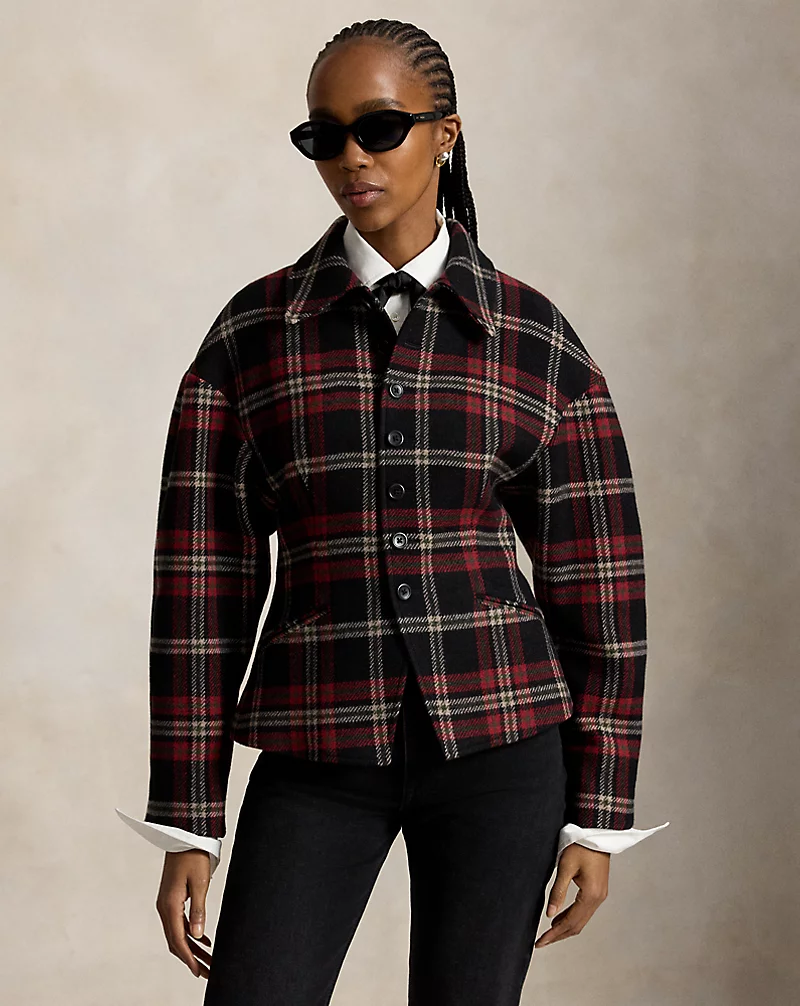 Plaid Tweed Sculpted Jacket
