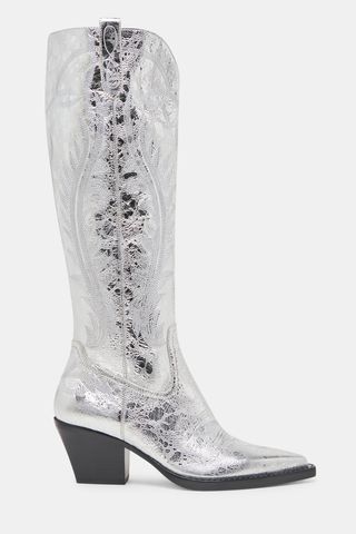 Dolce Vita Ryatt Wide Calf Boots Silver Distressed Leather