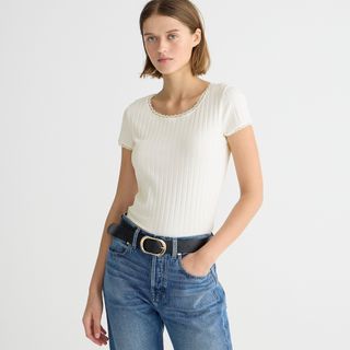 J.Crew, Pointelle Short-Sleeve T-Shirt in Stripe