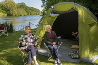 Mary Makes It Easy on BBC2 sees Dame Mary Berry joined by celebrities such as Mel Giedroyc here on their camping trip.