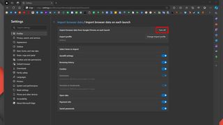 Turn off import browser data in Edge
