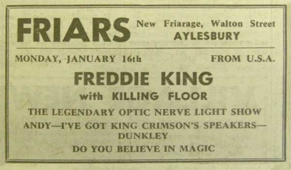 A press ad for Freddie King at Friars Aylesbury