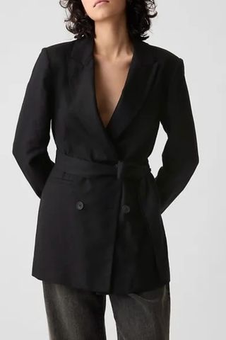 Linen-Cotton Belted Blazer