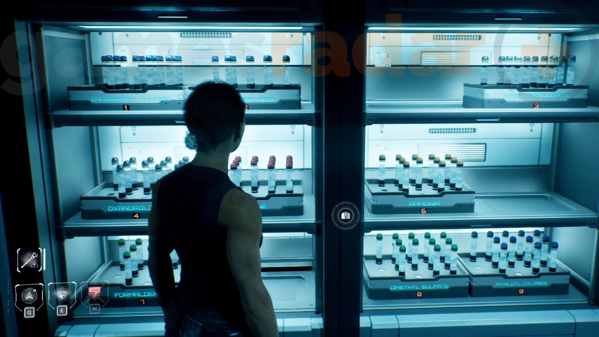 Cooper stands in front of the storage unit holding the Diazepam chemicals in Directive 8020.