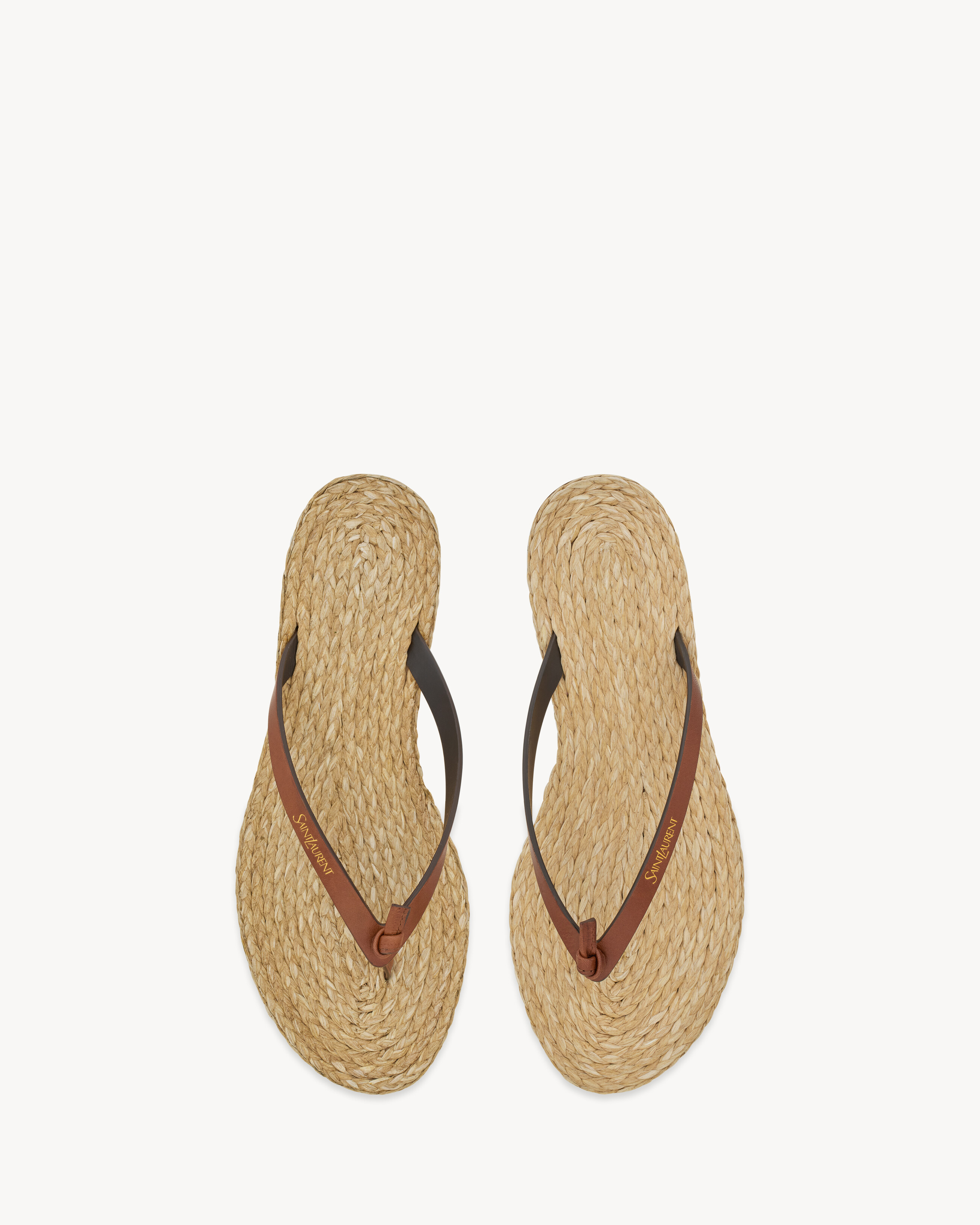 Pool Flip-Flops in Smooth Leather and Raffia