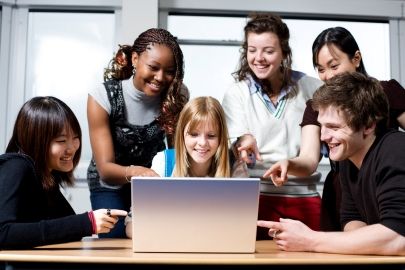 students around computer