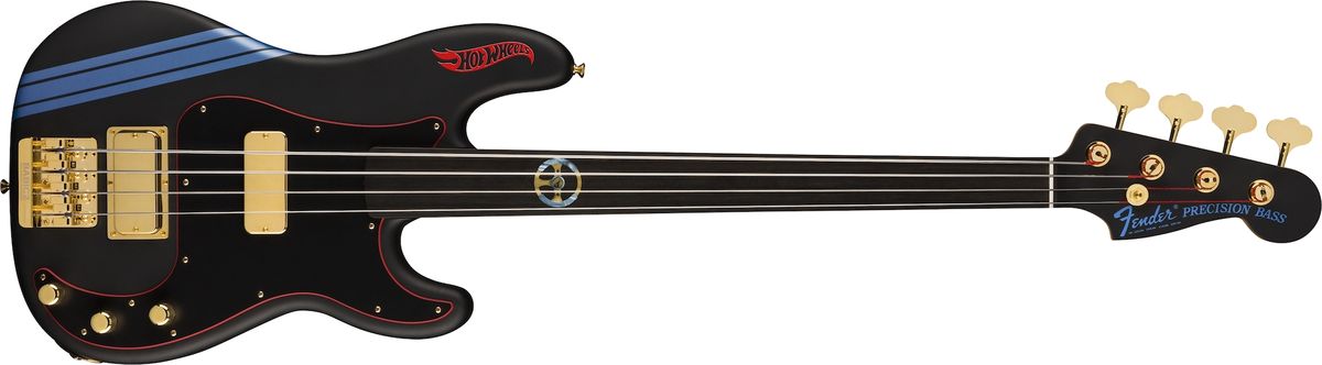 ender Night Shifter Fretless Precision Bass, Black with Blue Competition Stripes
