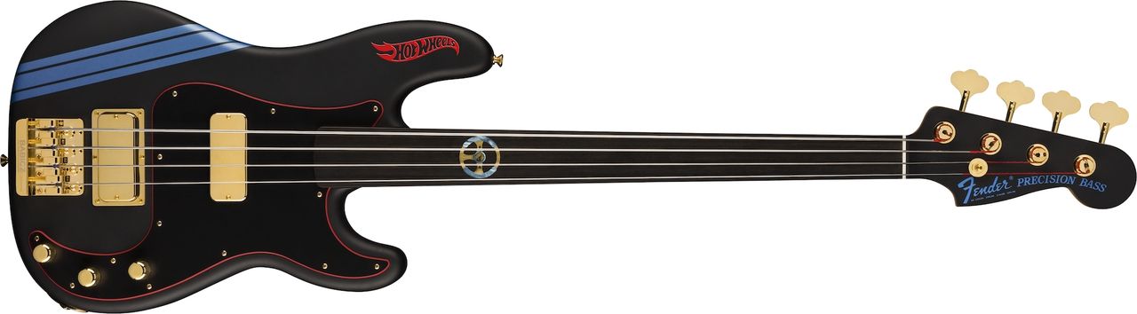ender Night Shifter Fretless Precision Bass, Black with Blue Competition Stripes