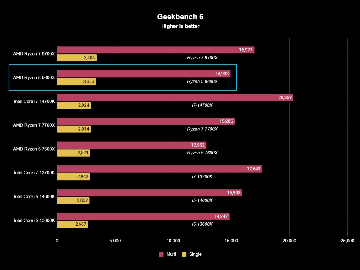 AMD Ryzen 5 9600X benchmark test results graph