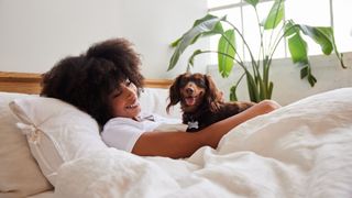 Woman and dachshund