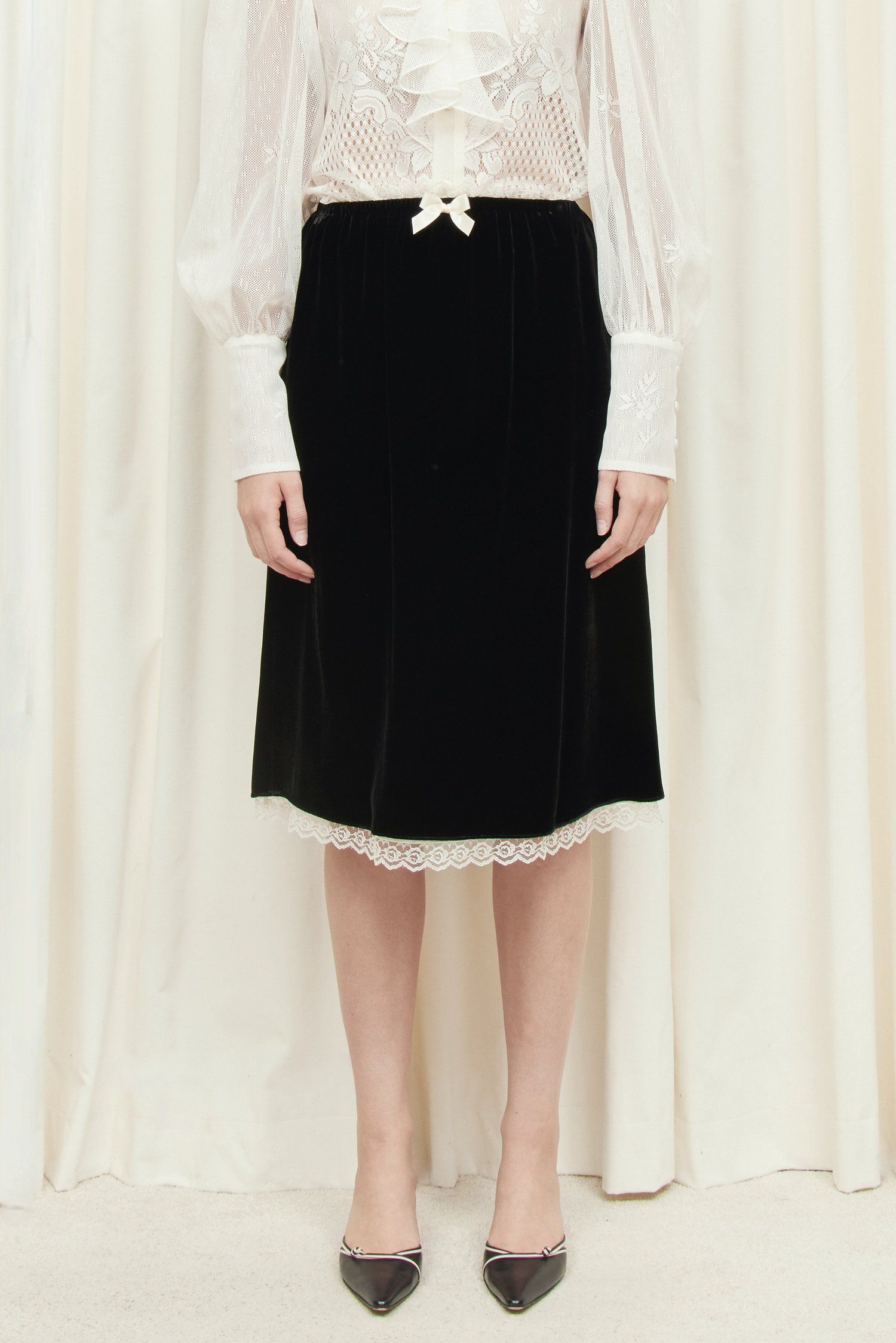Celerie Lace Trim Velvet Slip Skirt — Tanner Fletcher