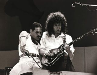Freddie Mercury and Brian May onstage