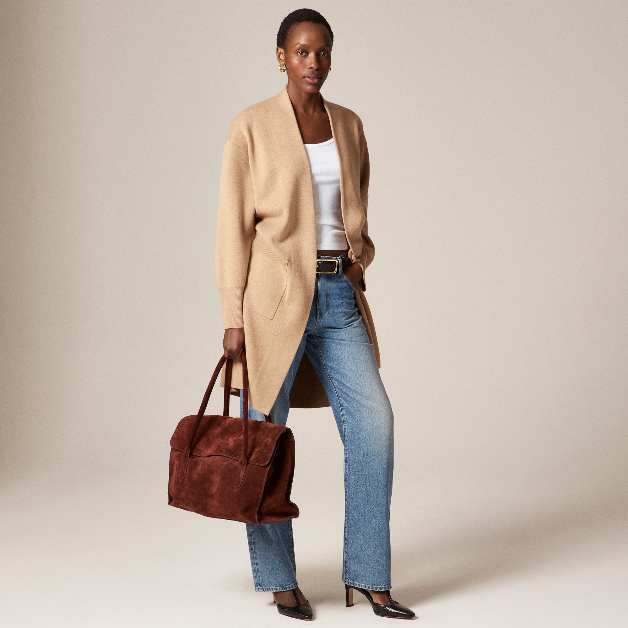 Long Sweater Blazer With Side Slits