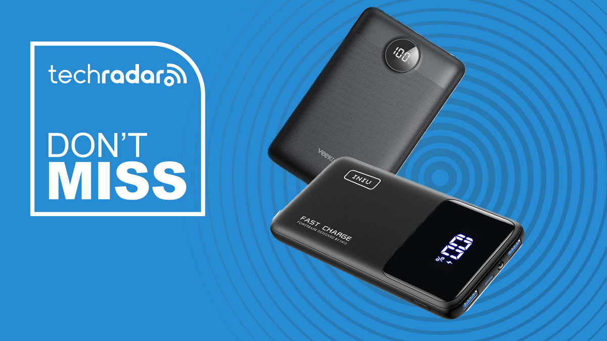 INIU B6 and Veektomx VT103 power banks on a blue background with the TechRadar Don&#039;t Miss deals logo