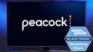 Peacock on a TV screen with Black Friday deal logo