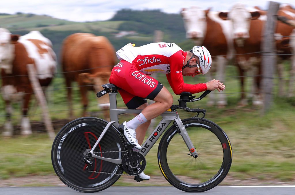 ROCHELAMOLIERE FRANCE JUNE 02 Emmanuel Morin of France and Team Cofidis during the 73rd Critrium du Dauphin 2021 Stage 4 a 164km Individual Time Trial stage from Firminy to RochelaMolire 585m Training ITT UCIworldtour Dauphin dauphine on June 02 2021 in RochelaMoliere France Photo by Bas CzerwinskiGetty Images