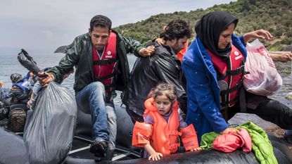 Refugees arriving in Lesbos, Greece, in 2015