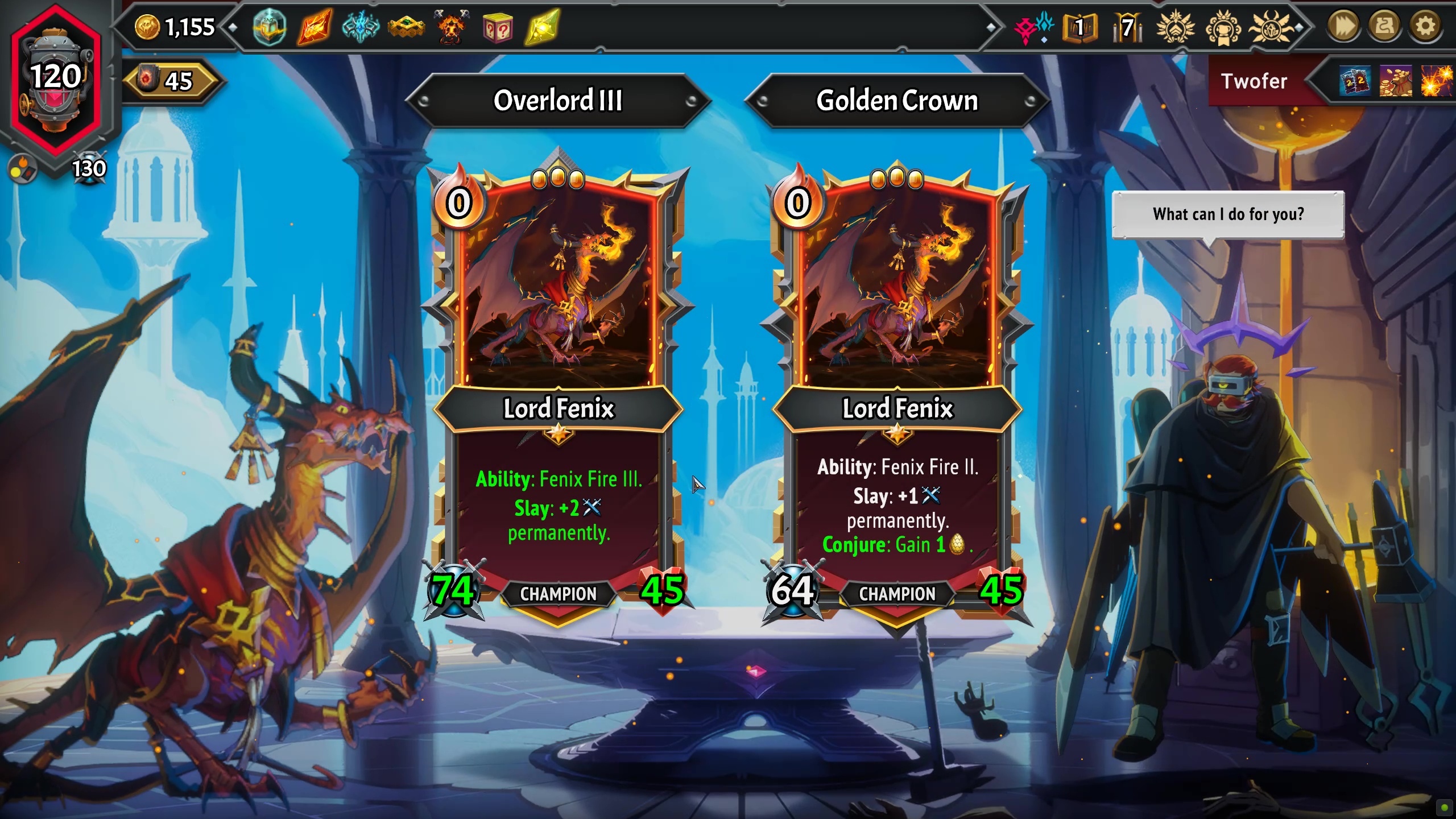 Two upgrade paths for Lord Fenix in Monster Train 2