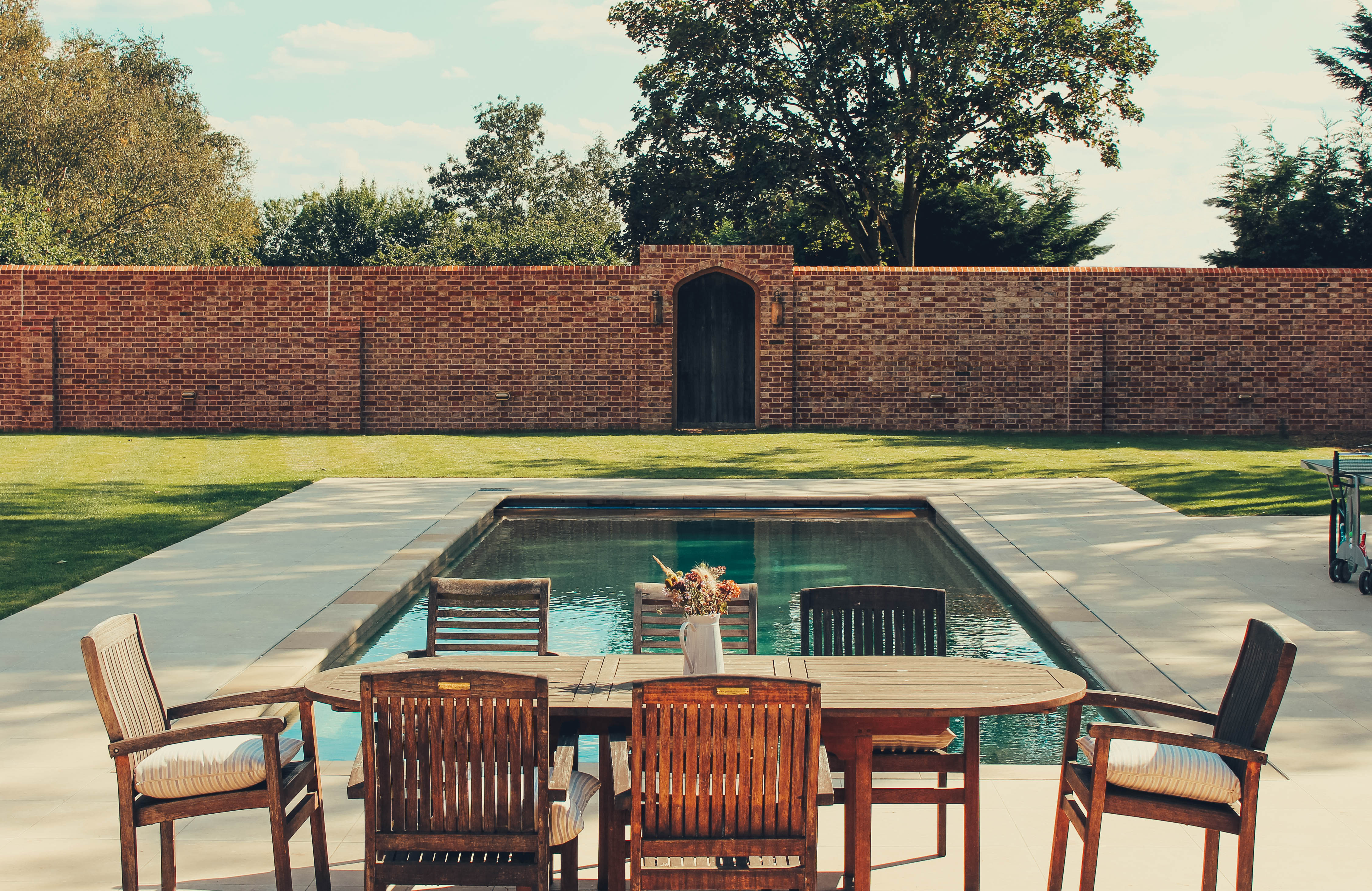 walled garden around swimming pool