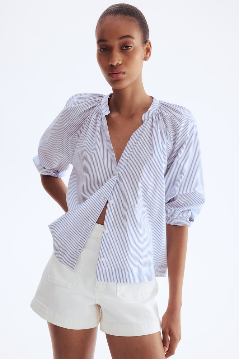 Balloon-Sleeved Poplin Blouse