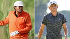 Eugenio Chacarra watches a shot, Martin Couvra walks off the green