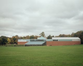 Burrell Collection building, brick and glass volumes