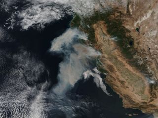Wildfires in California, imaged by the VIIRS instrument on board the NOAA-NASA Suomi NPP satellite, the test precursor for the NOAA-NASA JPSS-1 satellite. The image was taken on Oct. 9, 2017. A VIIRS instrument will also fly on JPSS-1.