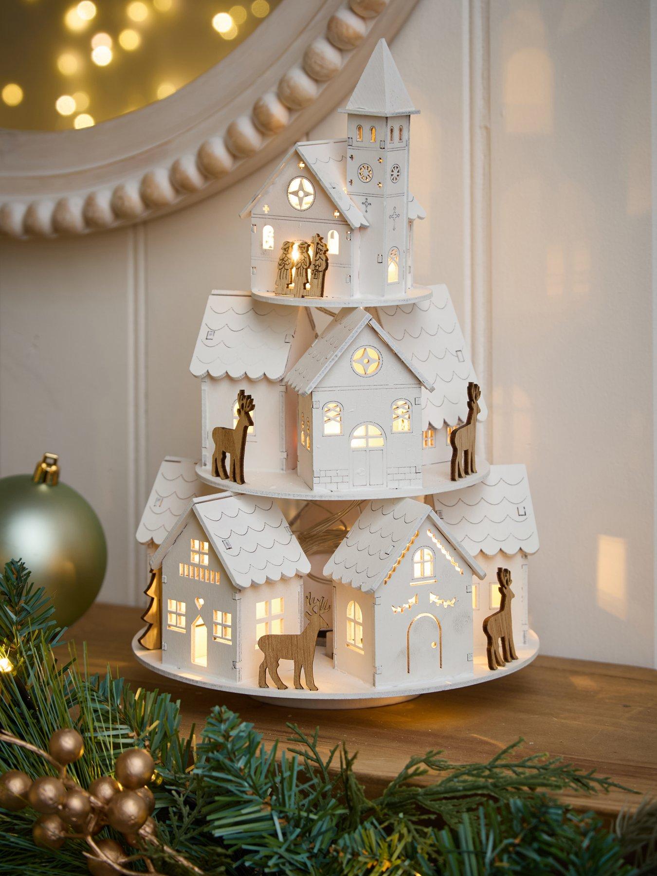 Rotating House Scene With Music Christmas Decoration - White