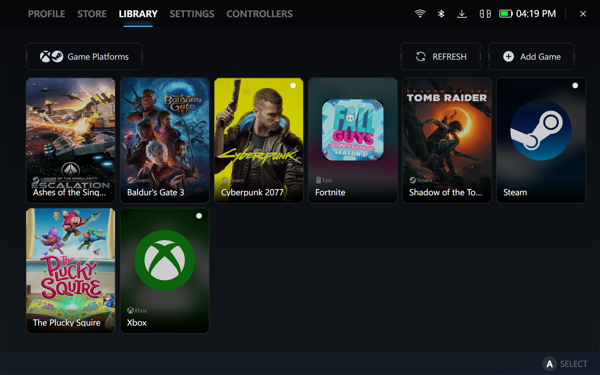 A screenshot of the Legion Space program showing the game launcher menu. 