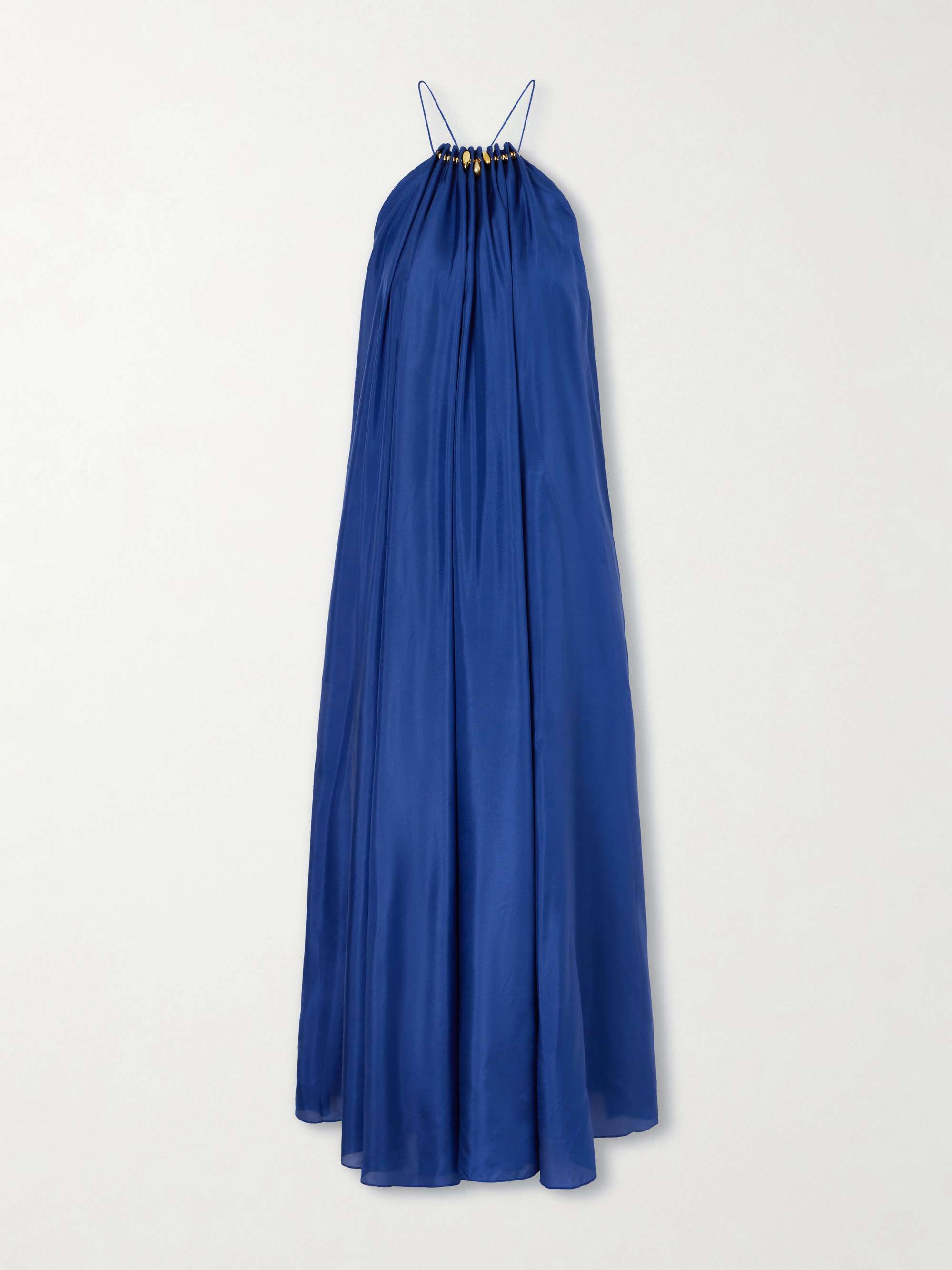 Aster Gathered Beaded Silk-Satin Maxi Dress