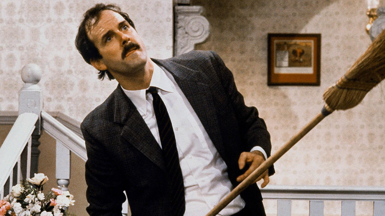 John Cleese plays Basil Fawlty in the 1970s TV sitcom Fawlty Towers