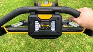 Dewalt DCMWP600X2 60V MAX Cordless Push Mower being tested in writer's home