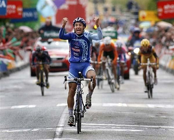 Juan Jos&eacute; Cobo (Fuji-Servetto) celebrates a stage win at the Vuelta