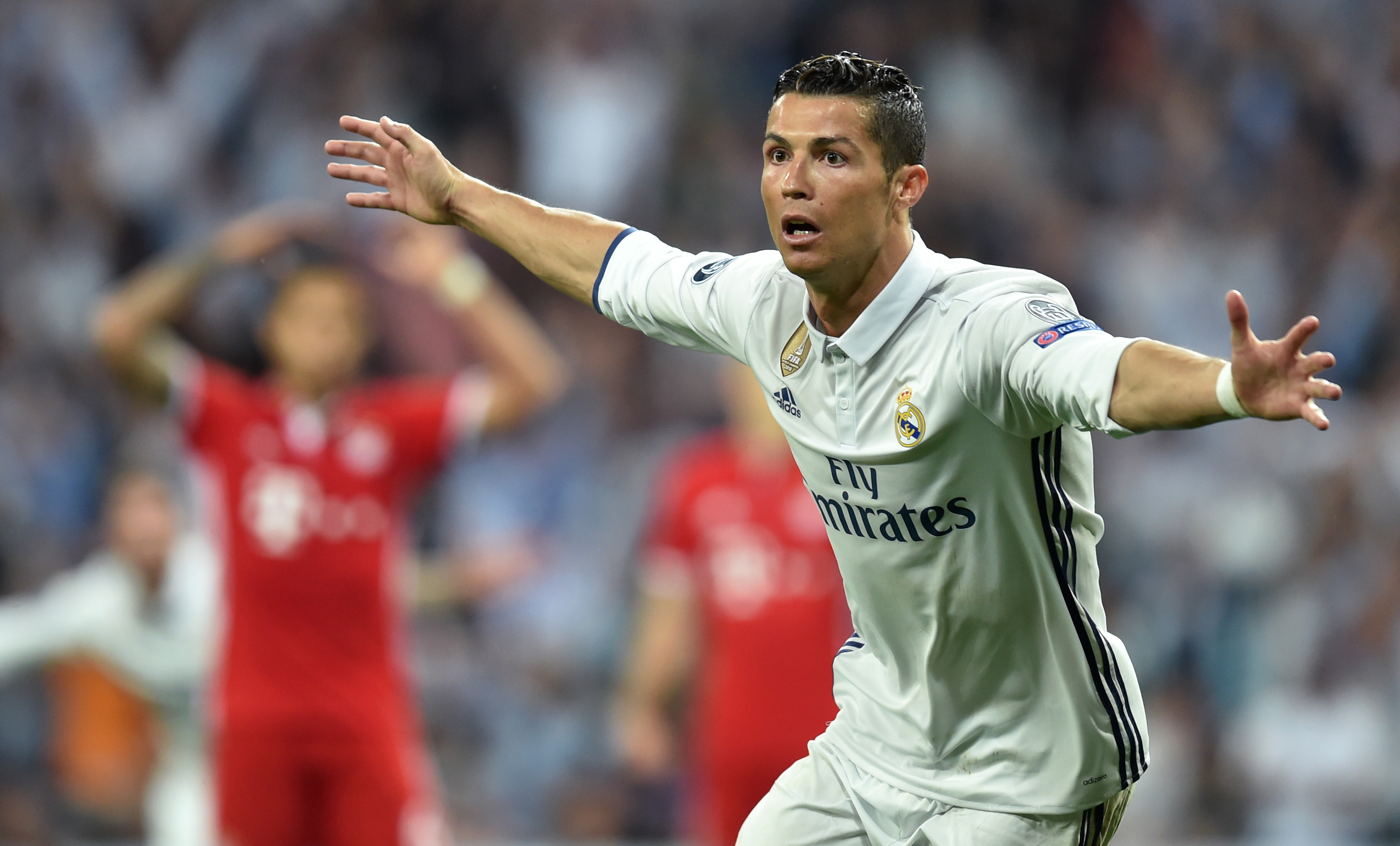 Cristiano Ronaldo celebrates after scoring for Real Madrid against Bayern Munich in April 2017.