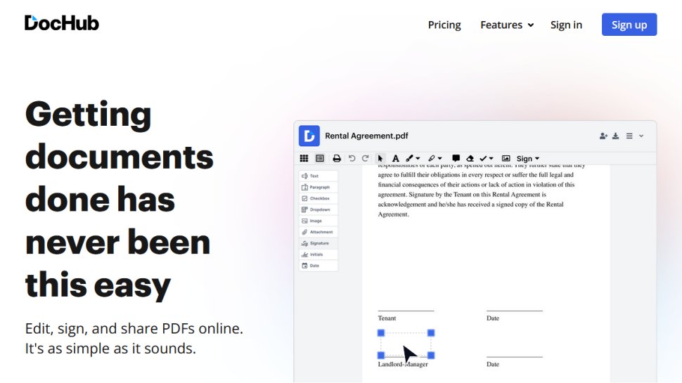 DocHub website screenshot (November 2025).