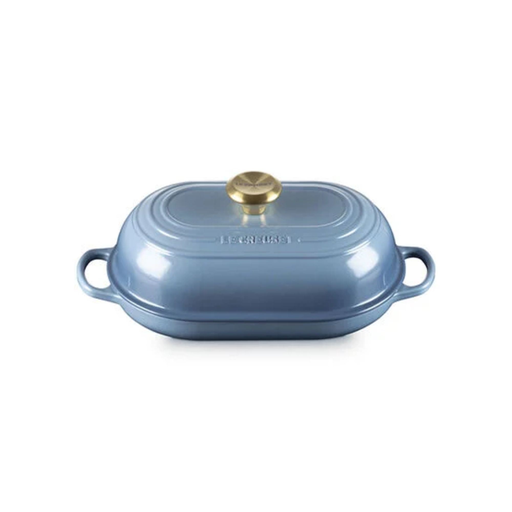 A dusty blue oval bread oven