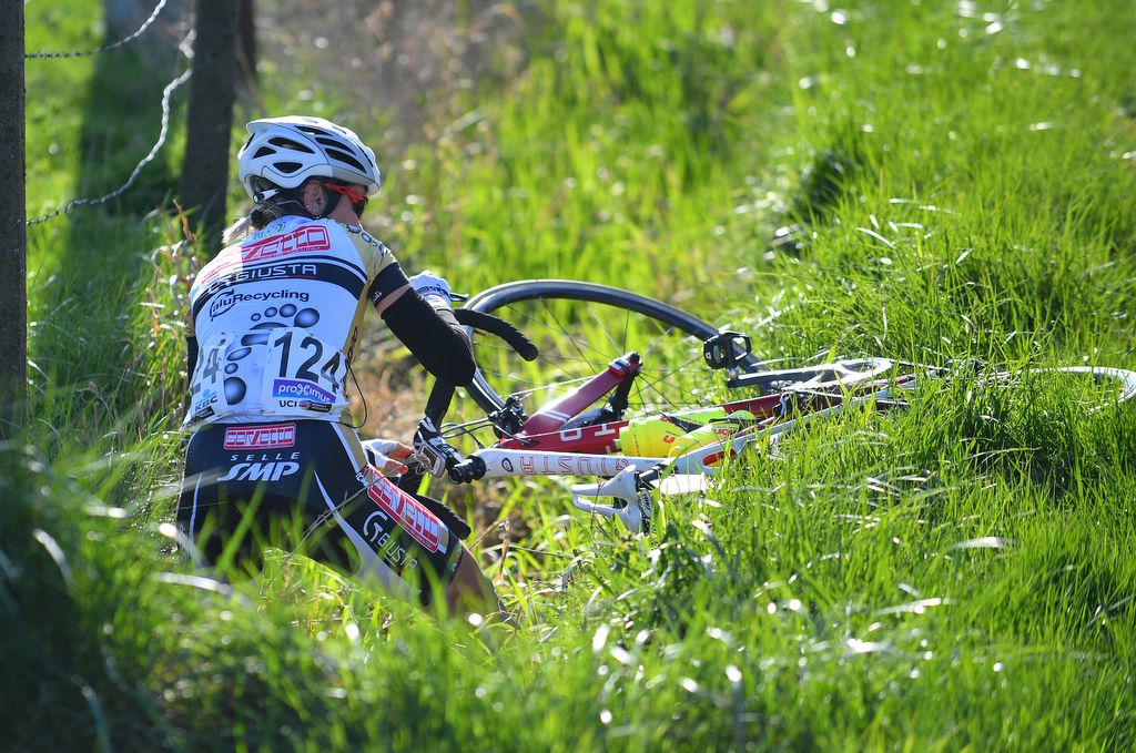 Anna Potokina (Servetto Giusta) picks her self up from a crash