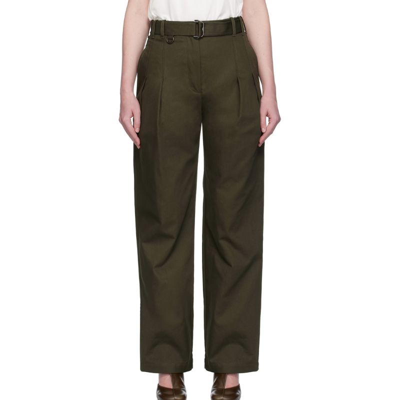 Burberry , Green Gabardine Belted Trousers