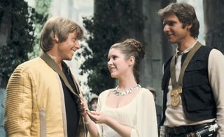 Still from Star Wars, 1977, with Carrie Fisher as Princess Leia wearing the ‘Planetoid Valleys’ necklace, designed by Björn Weckström for Lapponia