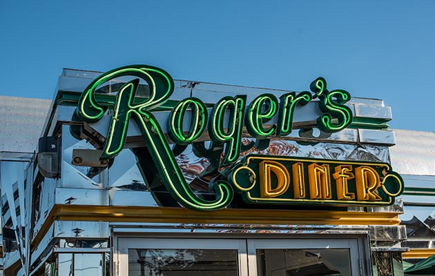 The full American experience: tuck into towering stacks of pancakes post-riding or spectating in Roger’s Diner