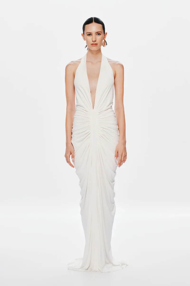 Misha, The Venus Gathered Cupro Dress-Ivory / Xxs