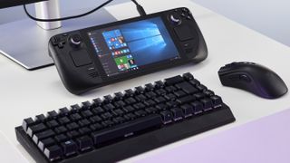 Steam Deck connected to keyboard and mouse and running Windows 10