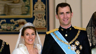 Crown Prince Felipe Of Spain, Prince Of The Asturias, With His Bride Crown Princess Letizia And His Parents King Juan Carlos Of Spain And Queen Sofia In The Royal Palace in May 2004
