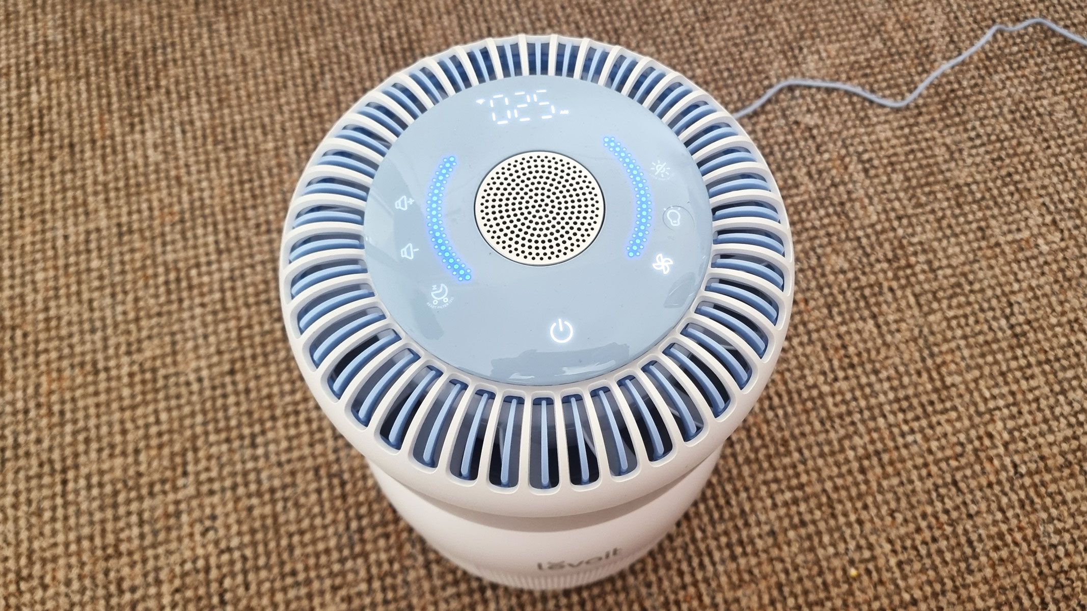 A close-up picture of the control panel on the Levoit Sprout air purifier