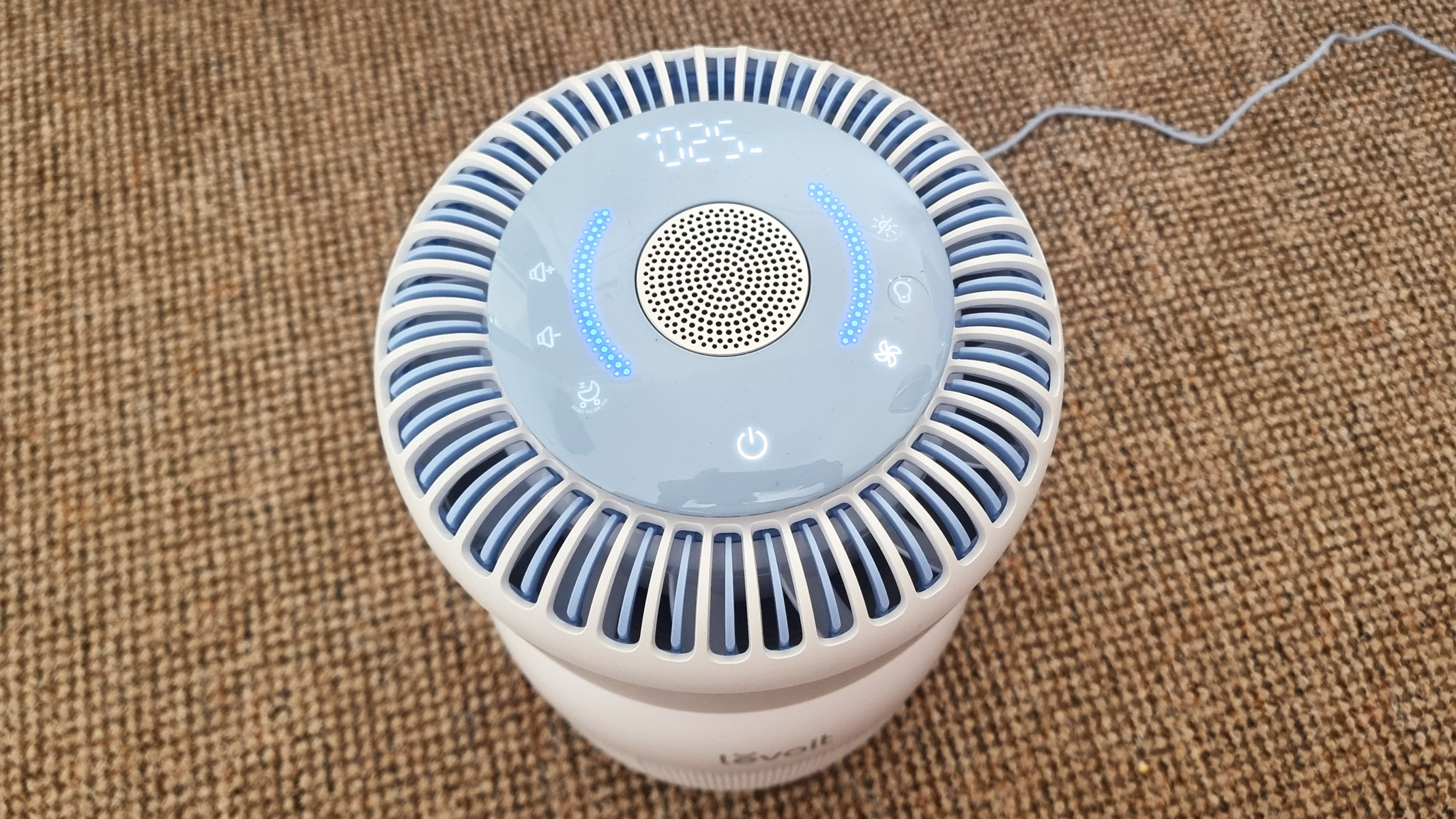 A close-up picture of the control panel on the Levoit Sprout air purifier